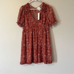 Francesca's Collections Orange Puff Sleeve Sundress